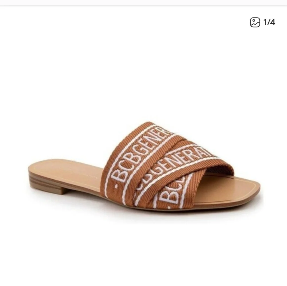 BCBGeneration Brown Logo Slide Sandals, Women’s Sz 9